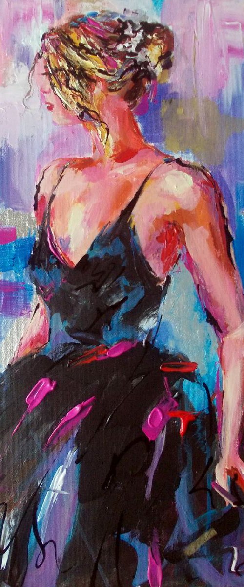 Crescendo- Figurative Painting on Canvas- Ballerina Painting on Canvas by Antigoni Tziora