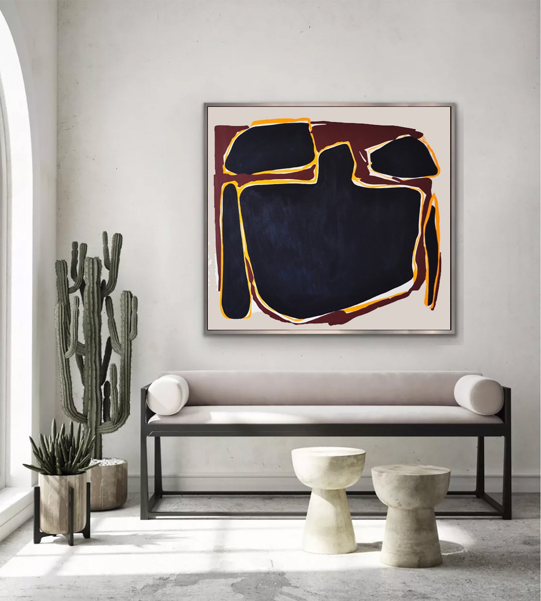 Abstract Acrylic Painting By Anfisa Kunevich, 43 X 39, Abstraction ?12 Vase And Petals, Original Artwork