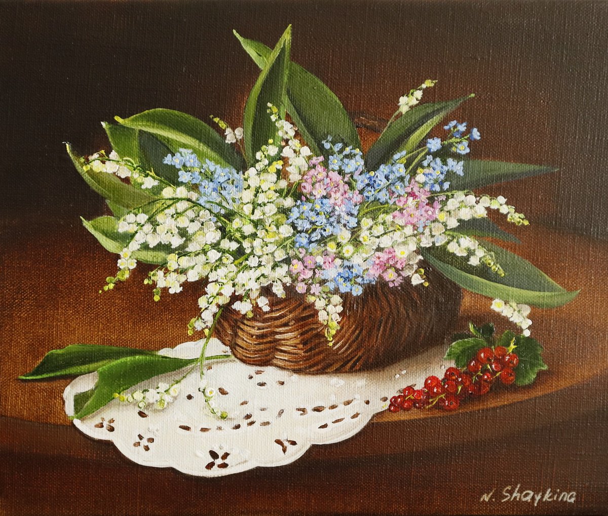 Photorealistic Oil Painting , Lilies Of The Valley In Wicker Basket By Natalia Shaykina, 12 X 10, Artwork For Sale On Artfinder
