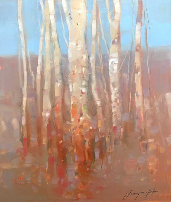 Birches Trees, Landscape oil painting, Handmade artwork,