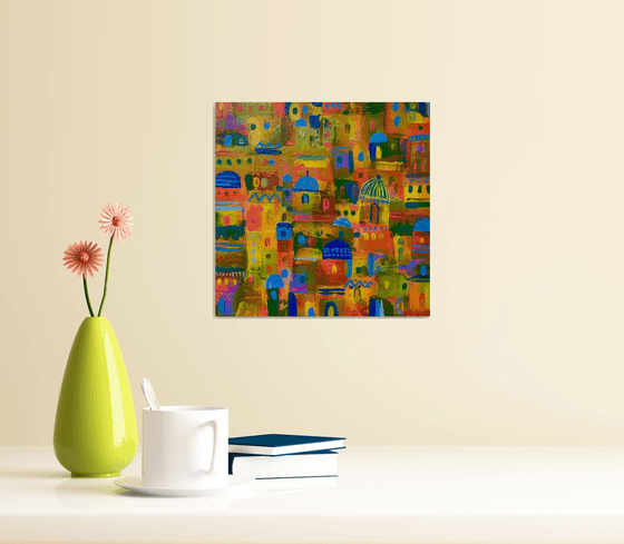 Domed City, acrylic abstract canvas painting