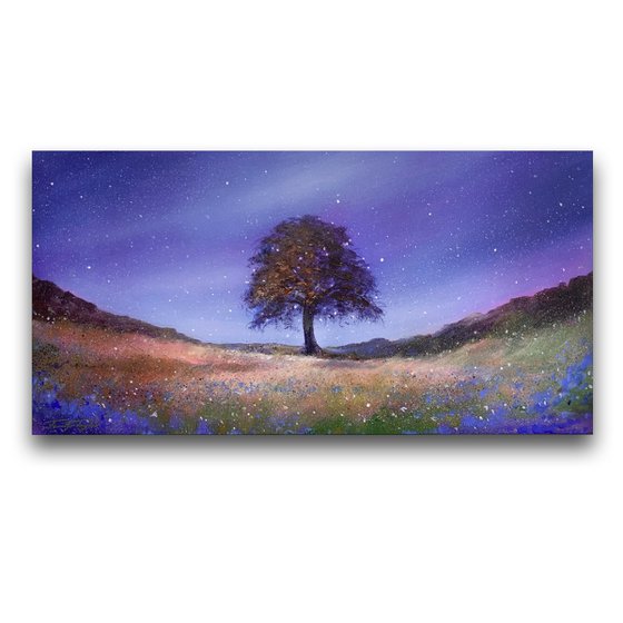 Autumn Stars At Sycamore Gap (Aka Robin Hood's Tree) - Original Oil Painting By Jennifer Taylor