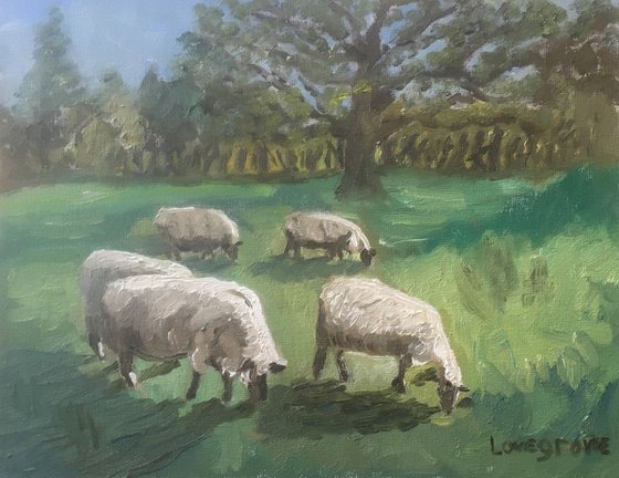 Sheep in an orchard painting