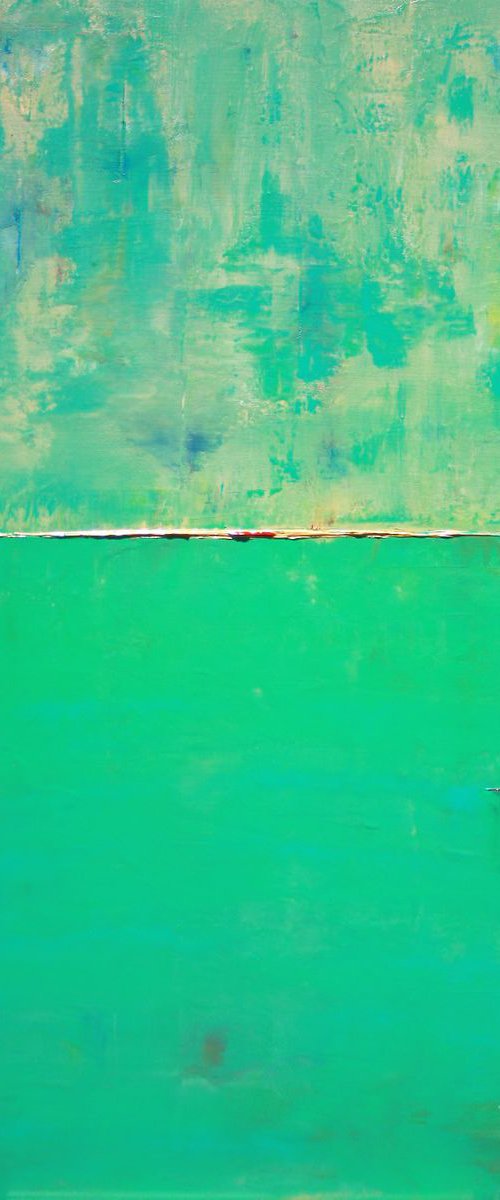 Teal Aqua Green Abstract with Red Lines by Robert Lynn