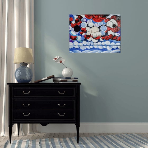 Winter evening-2 (60x80cm, cubism, oil painting, ready to hang)