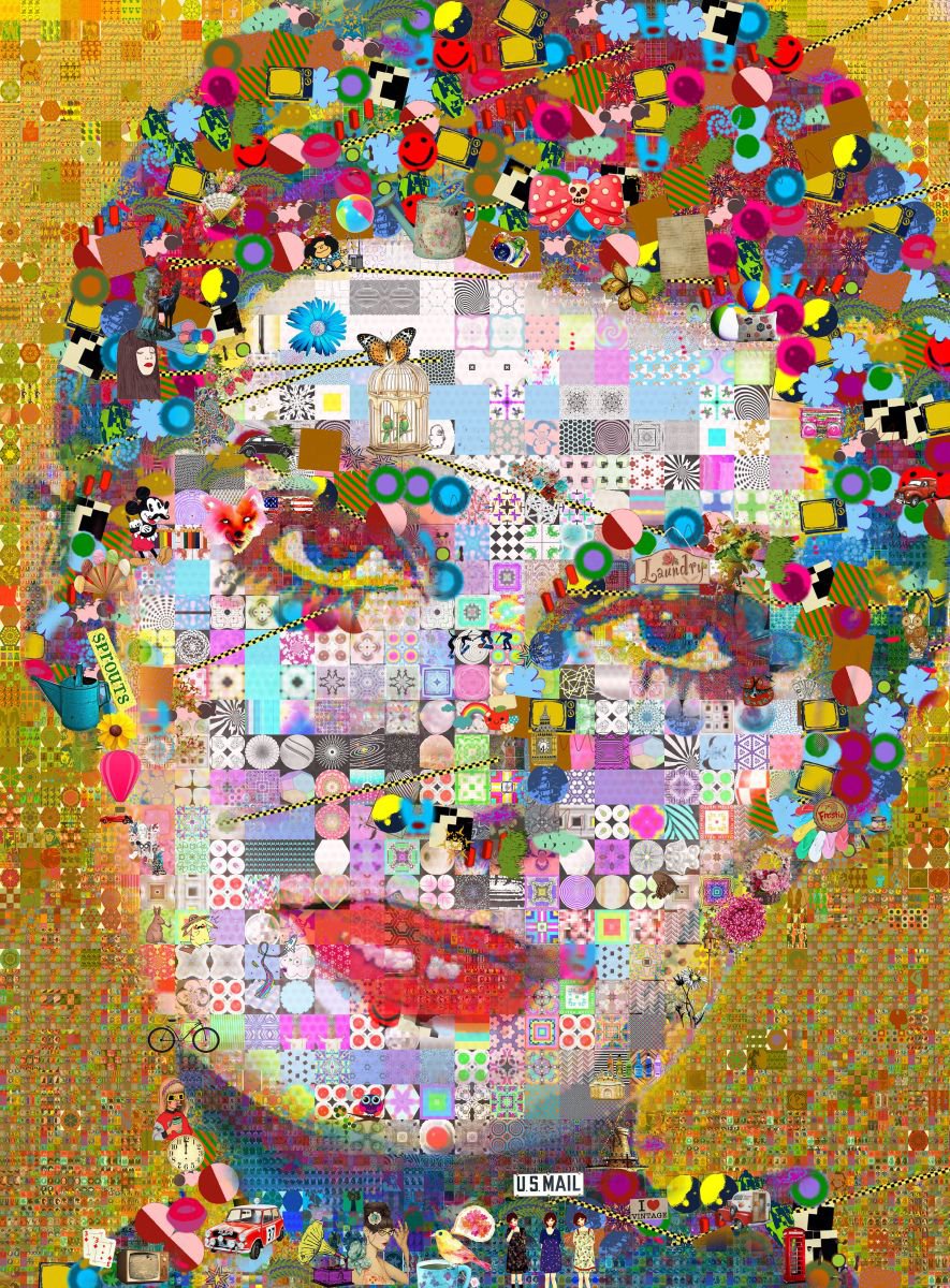 Portrait Collage By John Lijo Bluefish, 44 X 60, Dew Drop, Original Artwork