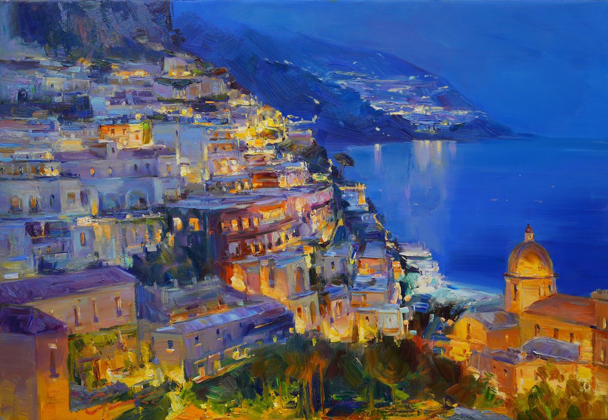 Impressionistic Landscape Oil Painting By Serhii Cherniakovskyi, 43 X 30", Positano Coast, Original Artwork