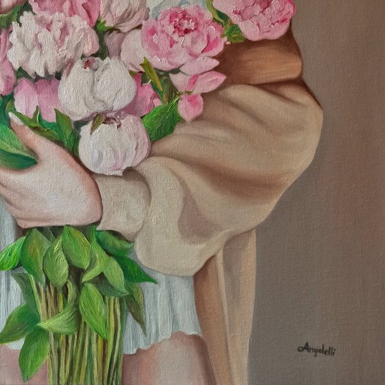 Portrait with peonies
