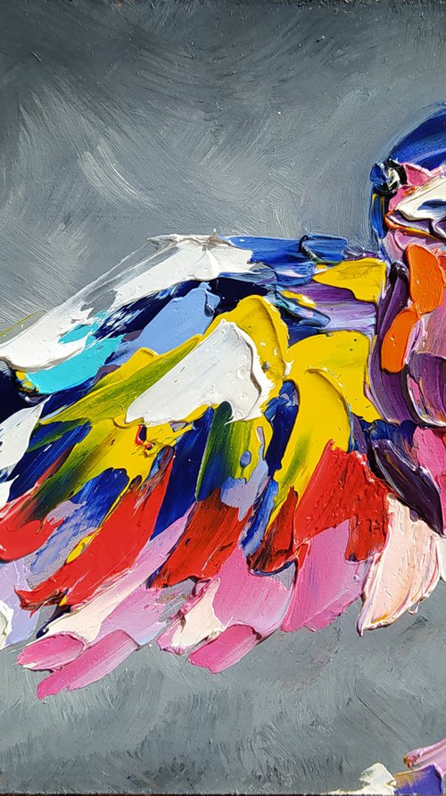 Landing - oil painting, bird, bird in flight, animals oil painting, Impressionism, palette knife, art bird, gift. by Anastasia Kozorez