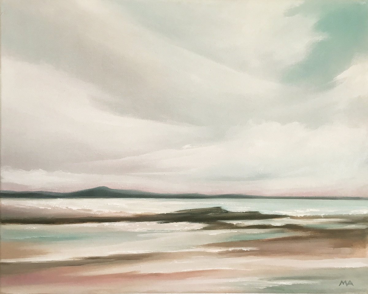 Expressive Landscape Oil Painting By Mullo Art, 12 X 9", Dusk Across The Bay, Original Artwork