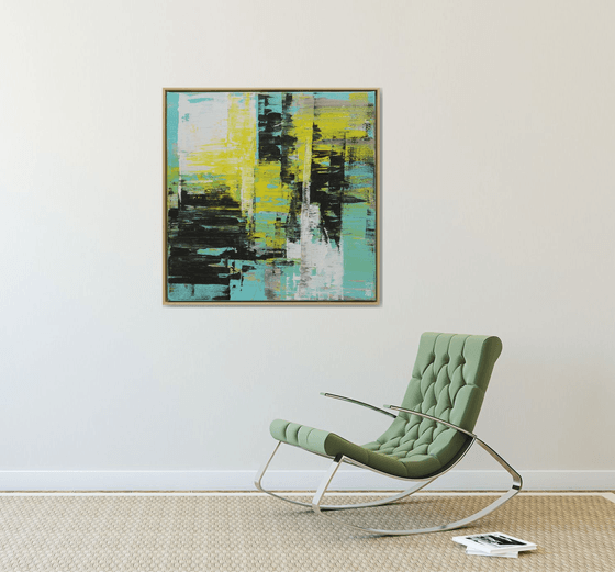 Yellow Square Artwork - Static Balance - Incl Frame 85x85cm - Ronald Hunter - 6S