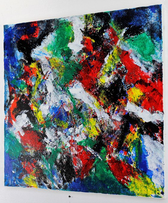 abstract acrylic painting on material canvas with bright colors "colored signs" unique work Alessandro Butera