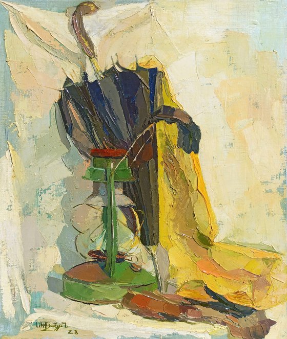 Still life with lamp and umbrella