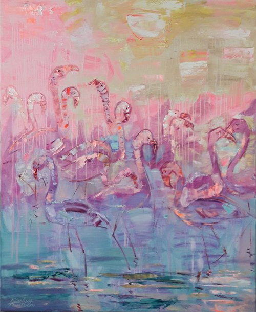 Magic Dance Pink Flamingos by Kseniya Kovalenko