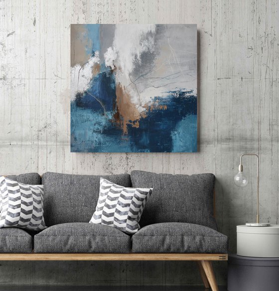 "Wave 2" Navy gray abstract acrylic art