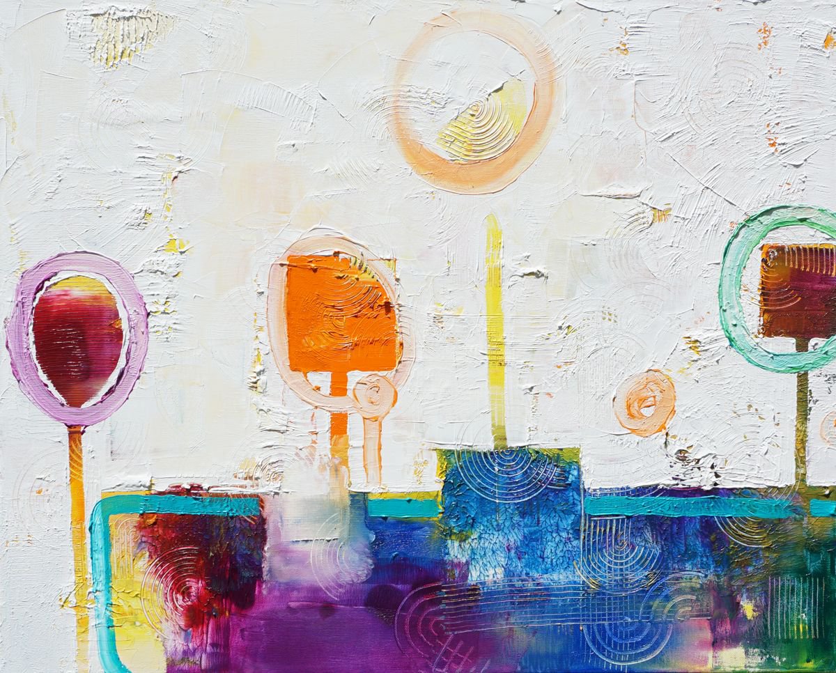 Abstract Oil Painting By Jelena B, 30 X 24, Catch The Sun At The Lake 24X30X1.5In (~76X60Cm), Original Artwork