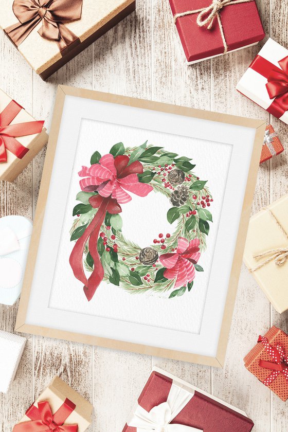 Christmas wreath with red ribbon