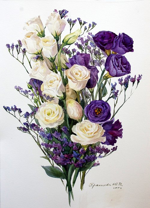 Bouquet of white and purple lisianthus by Yulia Krasnov