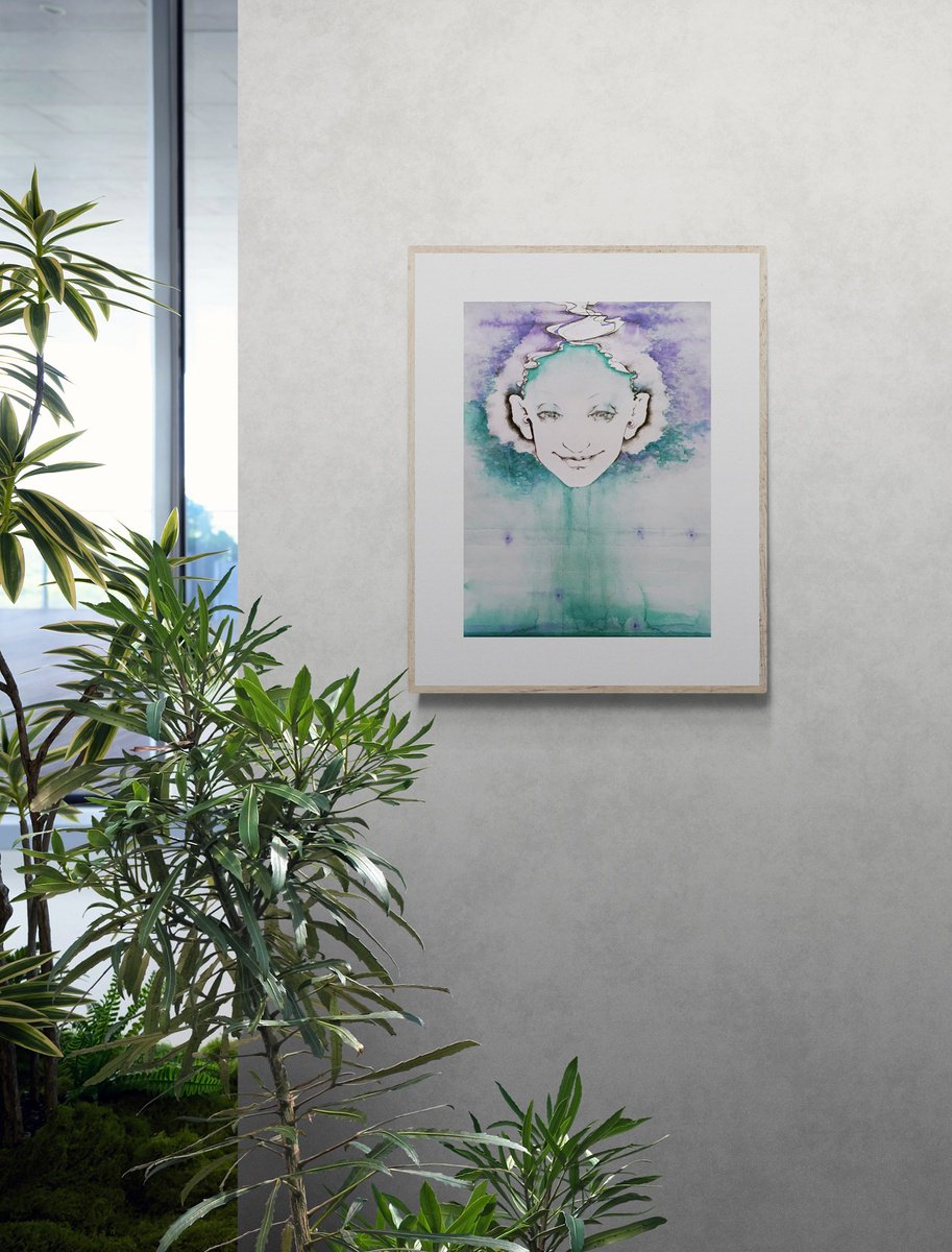 Surrealistic Portrait Painting By Marija Stojkovic, 12 X 17", Silence I, Original Artwork