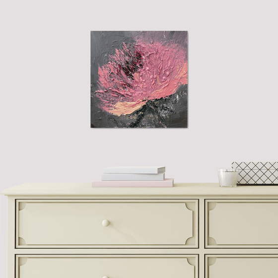 Peony on graphite original painting on canvas