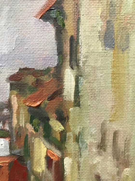 Original Oil Painting Wall Art Signed unframed Hand Made Jixiang Dong Canvas 25cm × 20cm Cityscape Bridges in Florence Italy Small Impressionism Impasto