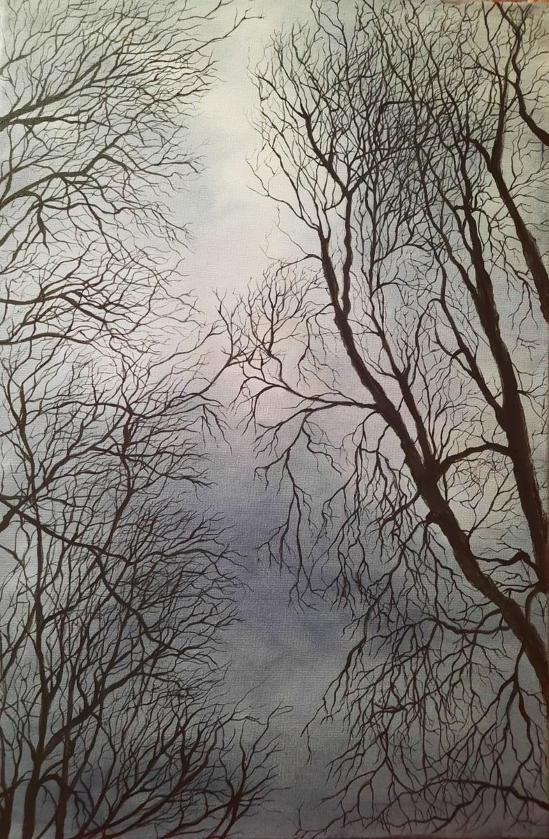 Expressive Landscape Acrylic Painting By Sapna Sharon, 16 X 24", The Czech Winter Sky, Original Artwork