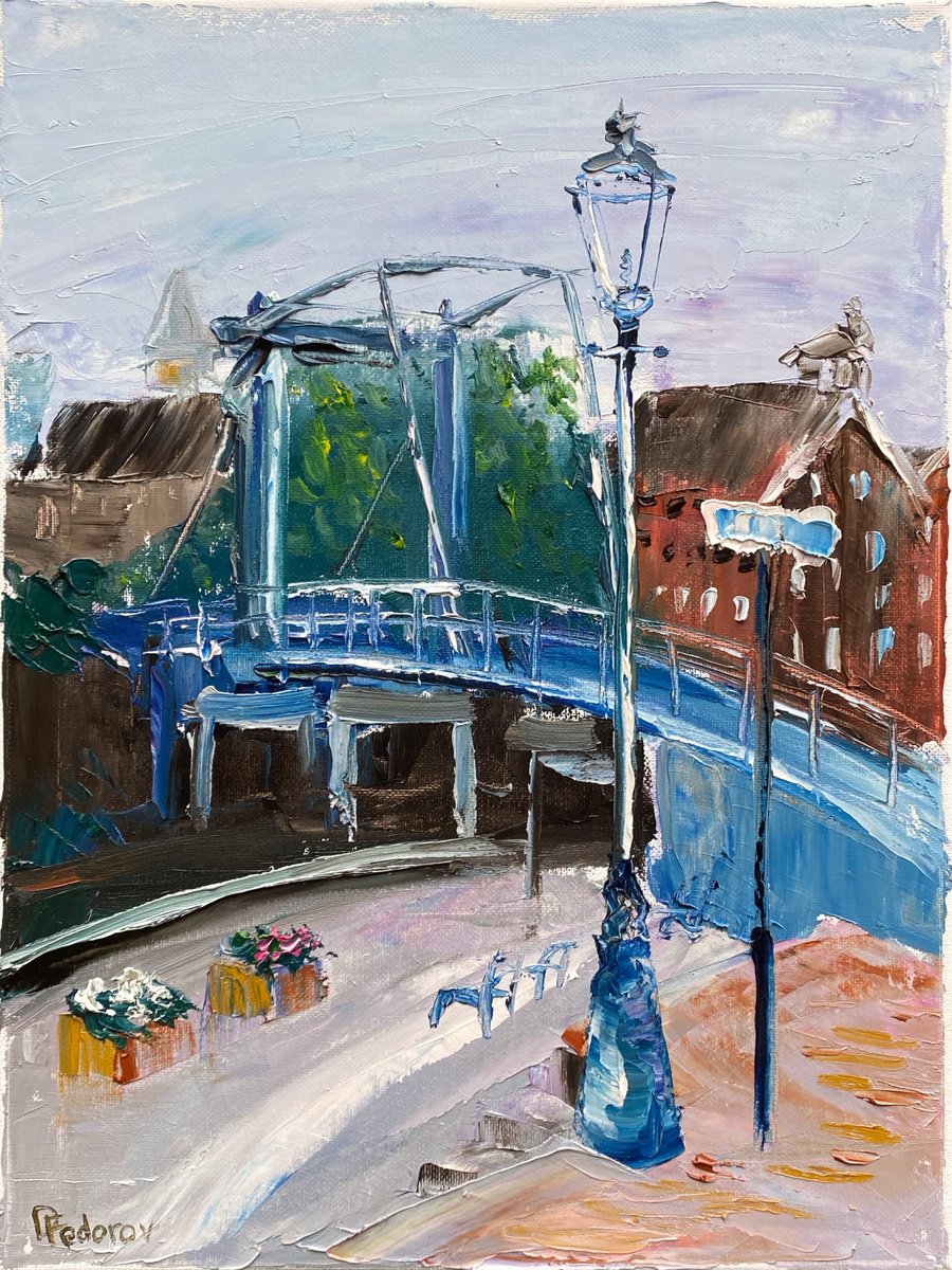 Impressionistic Landscape Oil Painting By Dmitry Fedorov, 12 X 16, The Drawbridge In Coevorden, Original Artwork