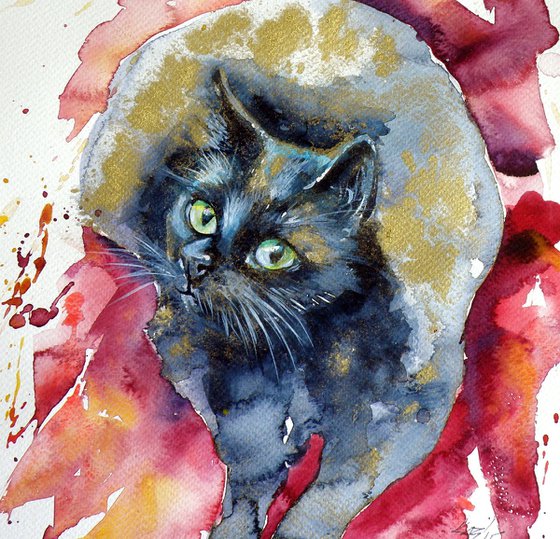 Black cat in gold IV