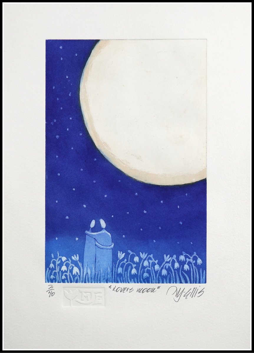 Illustrative Etchings & Engravings , Lovers Moon Ii By Mariann Johansen-Ellis, 10 X 14, Artwork For Sale On Artfinder