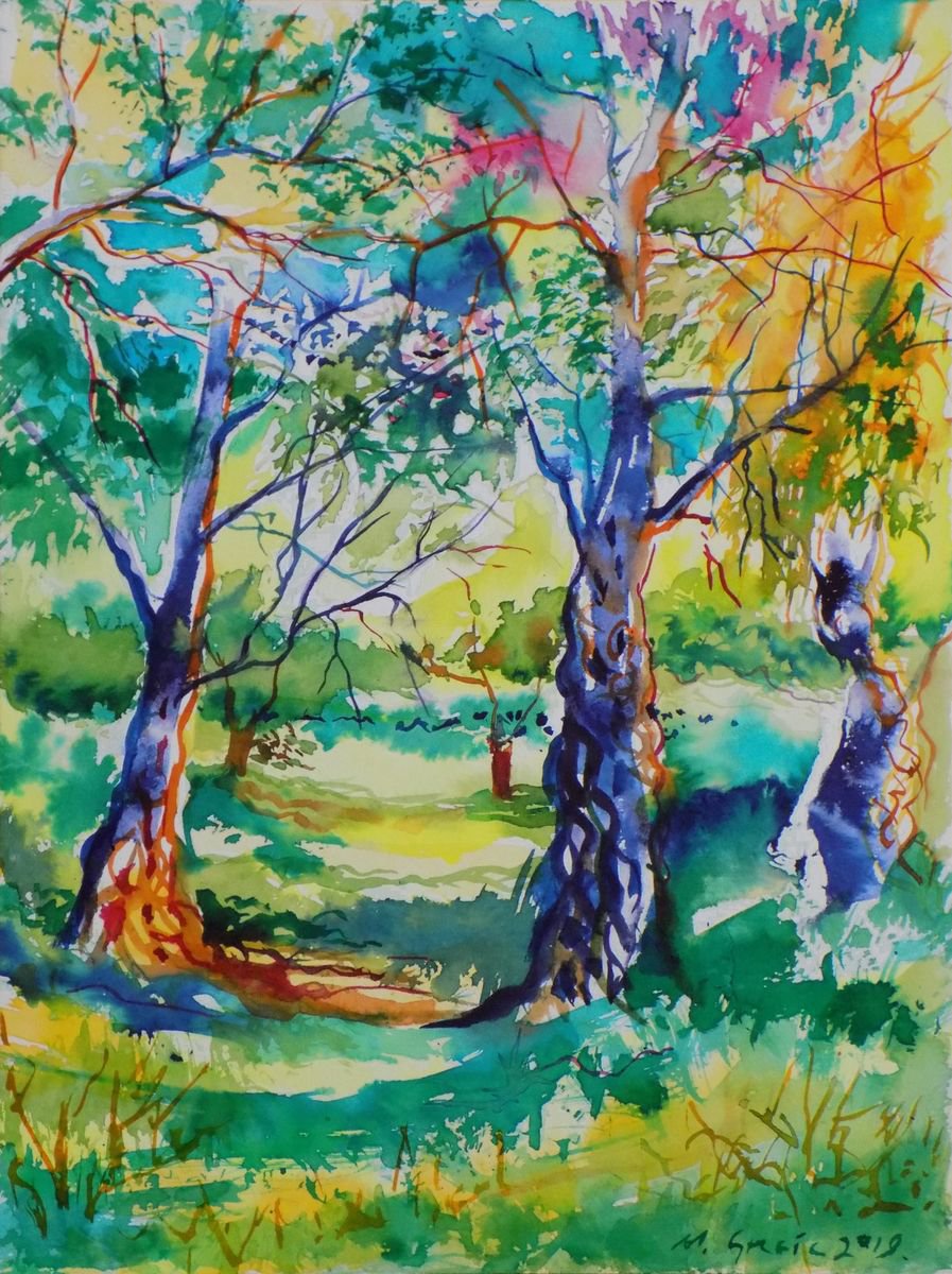 Impressionistic Watercolour , Whispers In Olive Grove By Maja Grecic, 12 X 16, Artwork For Sale On Artfinder