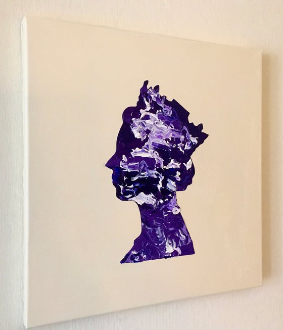 Queen #78 on ivory , purple and silver PAINTING INSPIRED BY QUEEN ELIZABETH PORTRAIT