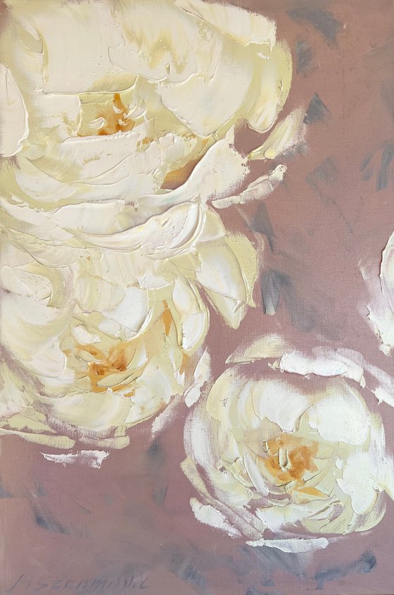 Creamy dreams 3 - yellow flowers, gentle peony, abstract flowers set