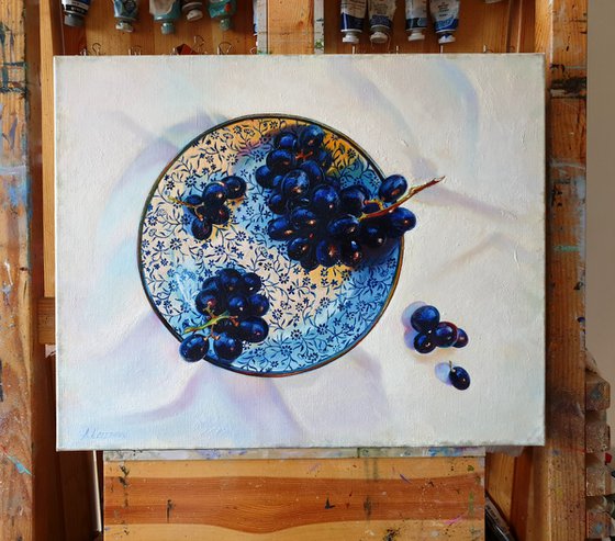 "58 grapes"  still life summer grape white liGHt original painting  GIFT (2019)