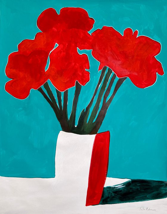 Red Flowers on Turquoise