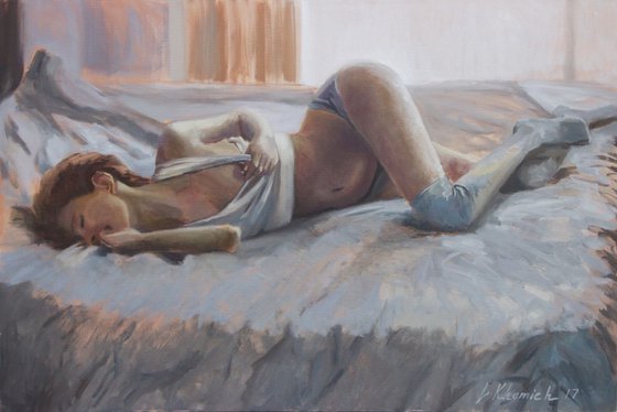 Naked Model, "Morning in France", Nude Art, Realistic Art
