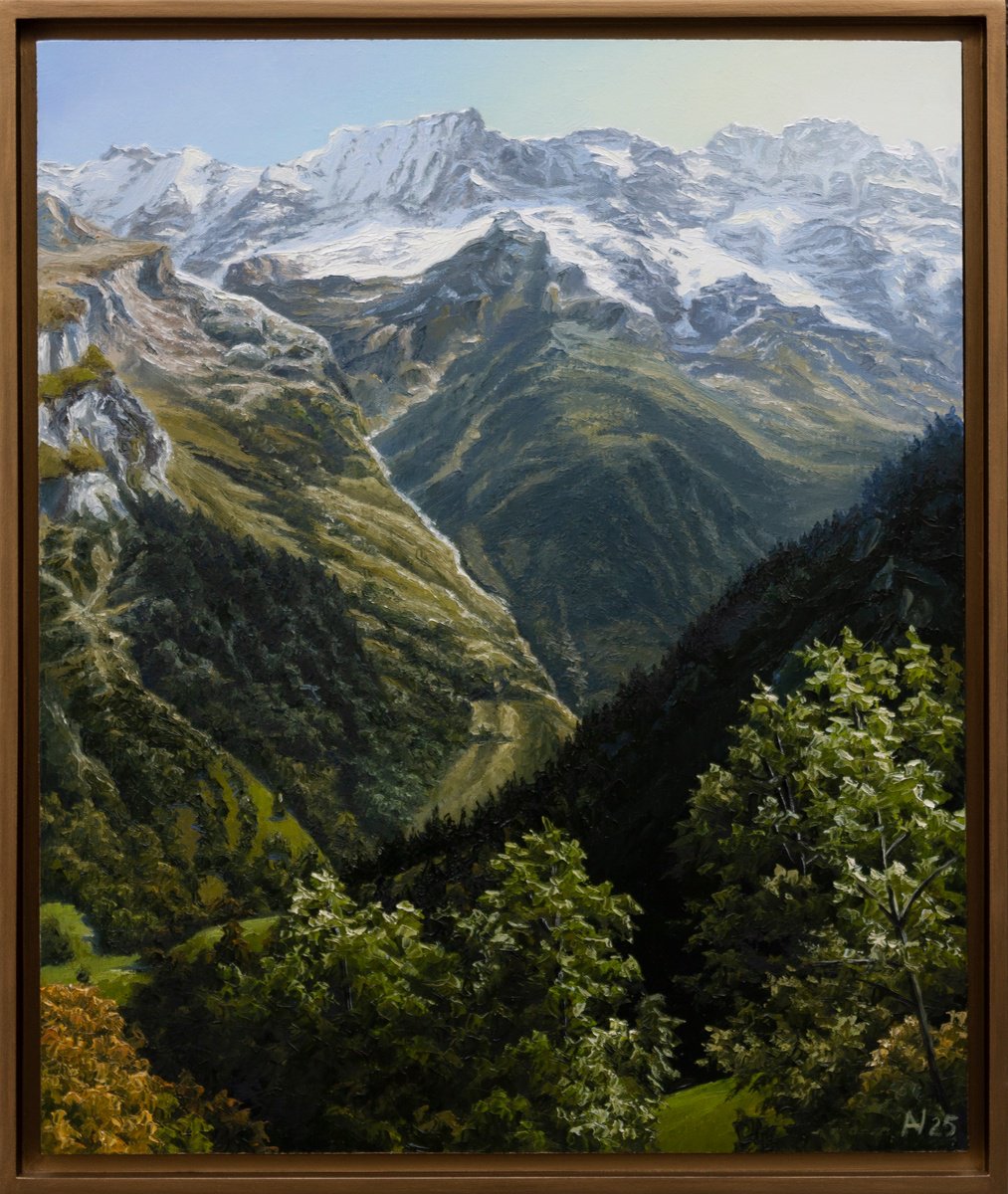 Impressionistic Landscape Oil Painting By Oleksii Vylusk, 21 X 25", In The Mountains, Original Artwork