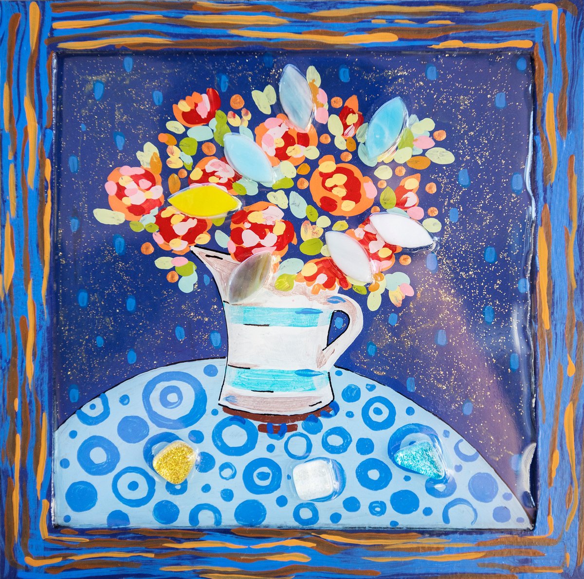 Naive Botanical Painting By Ariadna De Raadt, 9 X 9, Home Flowers, Original Artwork