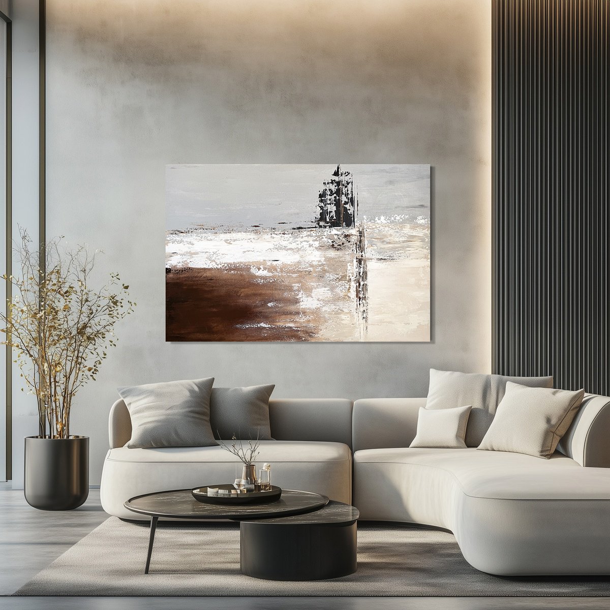 Organic Abstract Acrylic Painting By Tatiana Malinovscaia, 31 X 47", Silent Horizons, Earthy Browns, Original Artwork