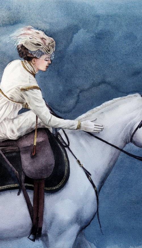 Beautiful Horsewoman by Olga Beliaeva Watercolour