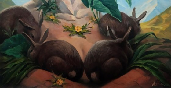 Bunny girl 60x80cm, oil painting, surrealistic artwork