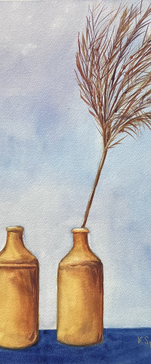 Still life in yellow and blue by Krystyna Szczepanowski