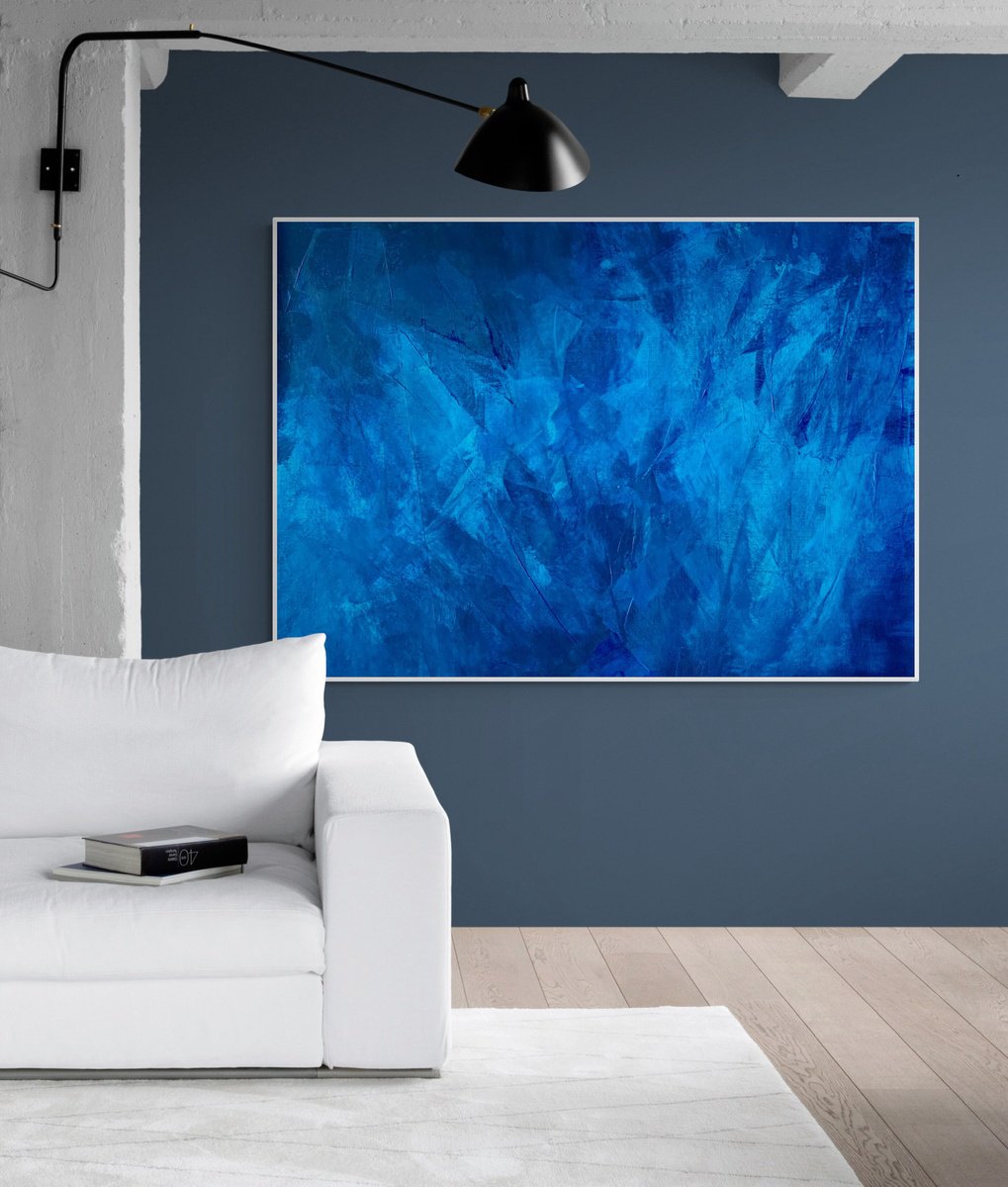 Abstract Acrylic Painting By Anita Kaufmann, 55 X 39, Blue Abstract No. 2524, Original Artwork