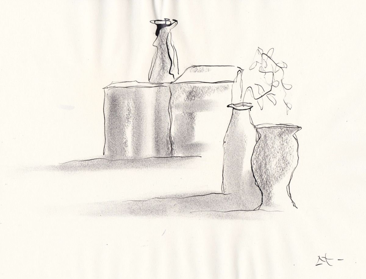 Expressive Still Life Charcoal Drawing By Lionel Le Jeune, 12 X 8", Still Life, Original Artwork