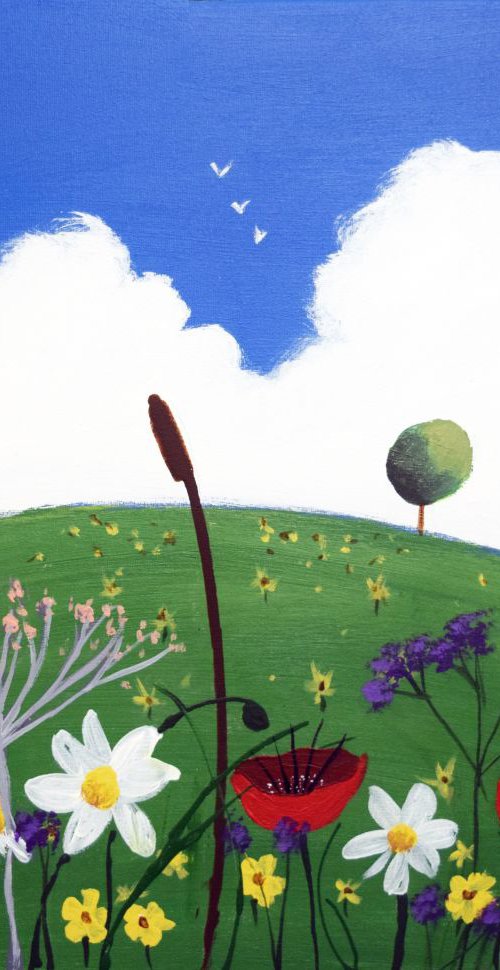 original painting on canvas hand made flowers english countryside abstract landscape butterfly floral flower artwork painting art canvas - 16 x 20 inches canvas by Stuart Wright