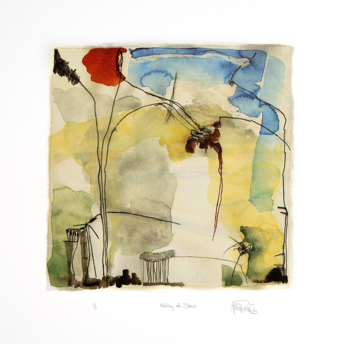 Expressive Abstract Limited Edition Print By Heike Roesel, 13 X 13, Meeting At Dawn, Original Artwork