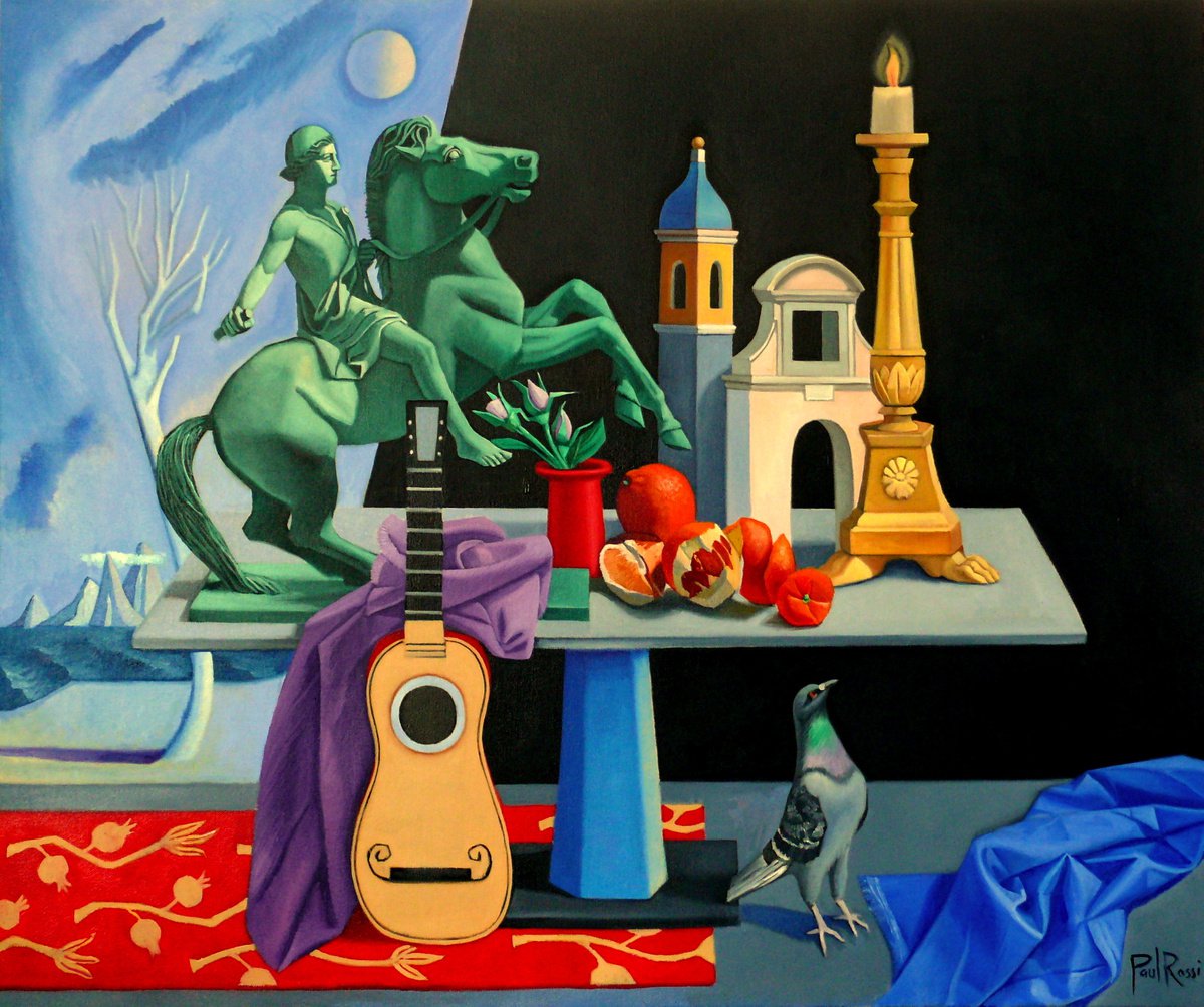 Still Life Oil Painting By Paul Rossi, 36 X 30", The Poet