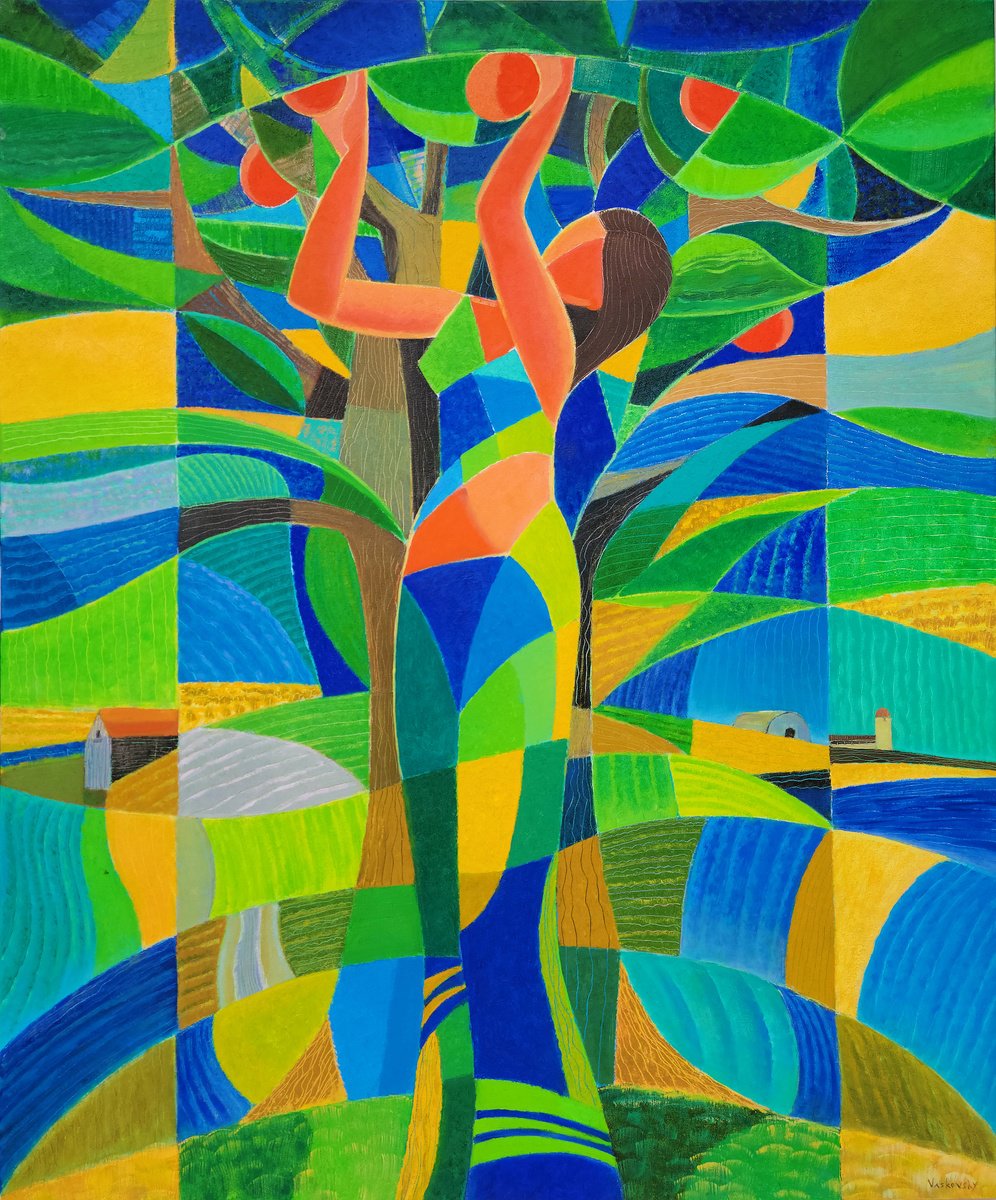 Organic Botanical Oil Painting By Vadim Vaskovsky, 40 X 48", Fruit Dryad, Original Artwork