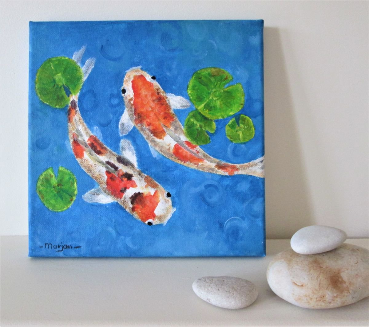 Koi, fishes in acrylic on canvas. Ready to hang by MARJANSART