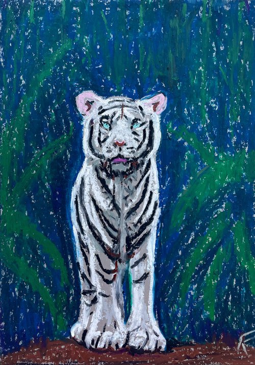 Tiger Original Oil Pastel Painting, Chinese New Year Gift, Animal Drawing, Impressionist Wall Art by Kate Grishakova