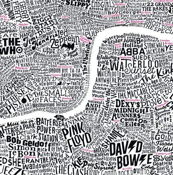 Music Map Of London (A2, Pink Accent)